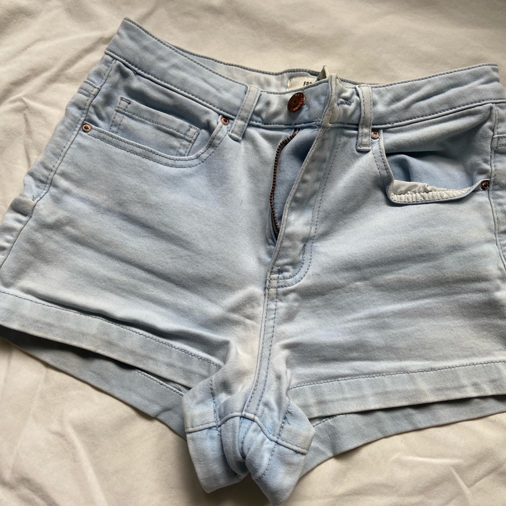 High-rise light wash short shorts